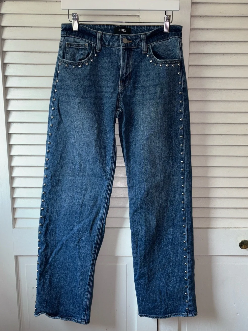 Just Black Denim Studded Baggy Straight Jeans 26 Low Rise Dark Wash Western